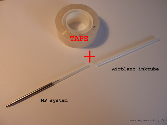 Pencil mechanism and AirBlanc tube joined with tape