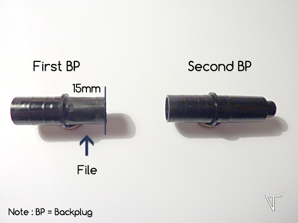 First and second backplugs, with a 15 mm filing point.